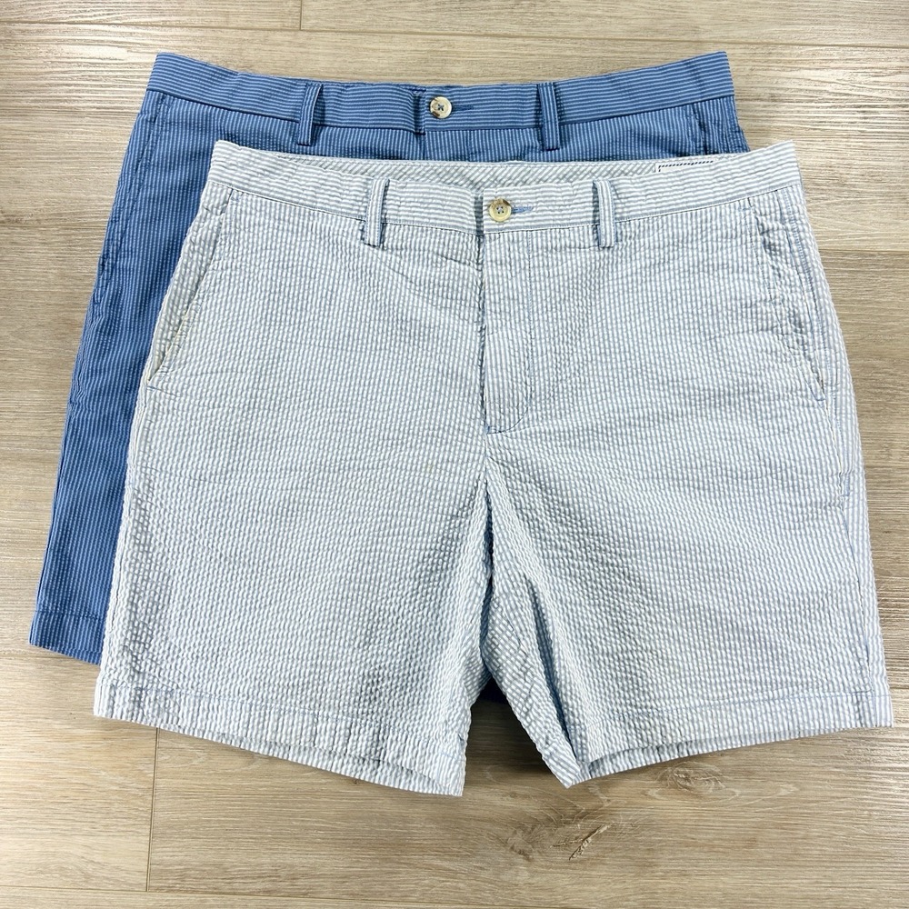 Southern Tide Mens 38 Blue Stripe Seersucker Striped Shorts Lot Of 2